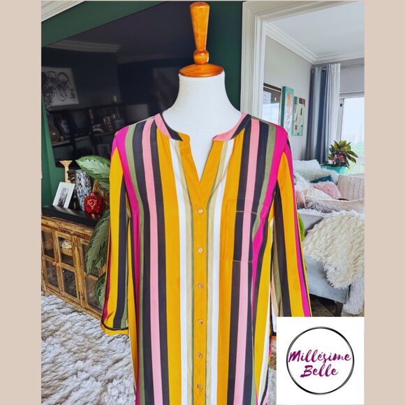 Button Down Multi-Color Striped Tunic - Picture 4 of 7